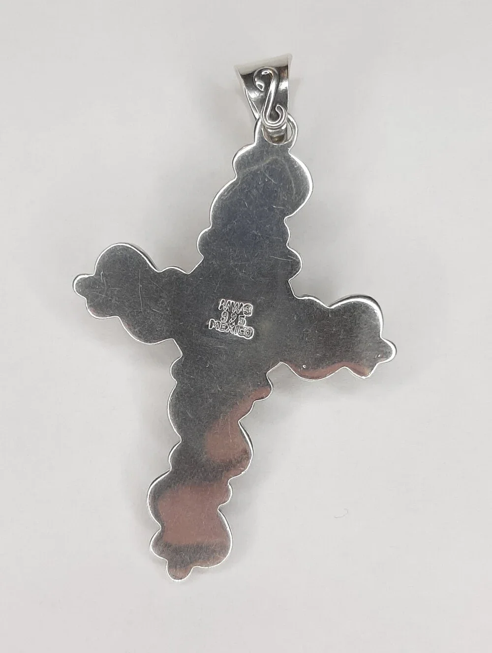 Vintage MSW 925 Sterling Silver Cross Pendant Mexico Stamped Mother Of Pearl